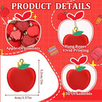 JULMELON 24Pcs Back to School Ornaments, A-pples Tree Decorations Red Shiny Matte Glitter Apples Hanging Ornaments with Rope for First Day of School Party Birthday Classroom Supply Decorations