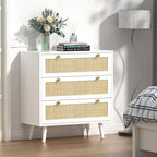 Anmytek White Dresser for Bedroom with 3 Drawers, Modern Wood 3 Drawer Dresser, White Chest of Drawer with Spacious Storage Rattan Dresser for Bedroom H0072
