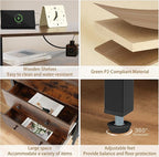 27 inch Wide Night Stand Set 2 with Charging Station, Bedside Table with Open Shelf, 2 Drawers Small Wood Dresser, Modern Wood Nightstand for Bedroom/Living Room (Retro Brown)