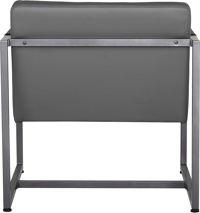 Studio Designs Home Modern Accent Chair Camber Mid-Century, Pewter Grey Metal Frame & Smoke Bonded Leather