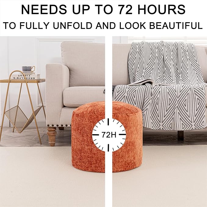 Round Boucle Pouf Ottoman Modern Foam Filled Foot Rest Multifunctional Foot Rest Coffee Table Floor Pouf Seat for Living Room Bedroom Orange