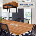 Sturdy Conference Table with Cable Management Grommets Modern Rectangle Office Meeting Table with Wood Tabletop and Metal Frame & Legs- Easy Assembly Boardroom Table (Natural, 10 Foot)