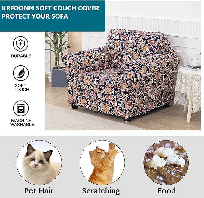 KRFOONN 2 Piece Chair Covers Printed Sofa Covers Couch Covers Washable Armchair Sofa Couch Slipcover Furniture Protector with Elastic Bottom for Living Room (Armchair, 62), Small