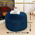 Pouf Ottoman Unstuffed Round Foot Rest Floor Foot Stool Pouf Bean Bag Cover with Storage for Living Room Bedroom Navy Blue No Filler