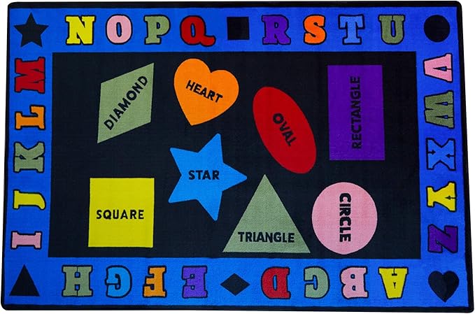 KIDCARPET.COM Shapes with The Alphabet Classroom Rug 7'6" x 12' Rectangle, Educational Classroom Rug, Kids Learning Play Mat | Area Rug for Bedroom or Playroom