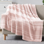 WRENGONGE Pink Throw Blanket, 50x70 Soft Cozy Striped Throw Blankets for Couch, Sofa, Bed, Travel, Lightweight Fluffy Warm Plush Decorative Blankets for Women, Men Gift