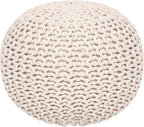 REDEARTH Round Pouf Ottoman –18"x18"x14" Hand-Knitted Cotton Pouffe –Cable Footstool –Boho Dori Hassock –Pre-Stuffed Poof – Extra Seat -Poofy Footrest for Living Room, Bedroom, Nursery, Nook –Ivory