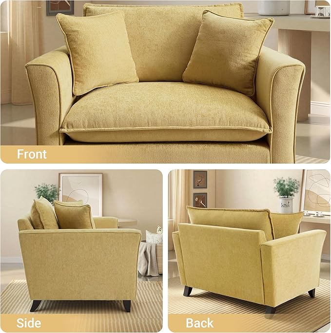 ERYE Modern Chenille Upholstered Accent Chair Wider Seat Leisure Cushion Armchair with 2 Pillows and Removable Cover for Home Apartment Office Living Room Bedroom