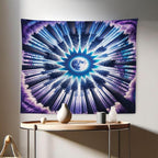 Ambesonne Trippy Tapestry, Indigo Tones Outer Space Featuring Moon with Psychedelic Abstract Woods, Fabric Wall Hanging Decor for Bedroom Living Room Dorm, 28" X 23", Pale Fuchsia Sea Blue