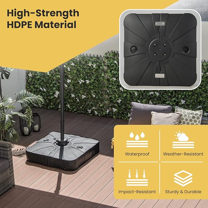 Giantex Cantilever Umbrella Base with Wheels, 243 lbs Water Filled Umbrella Stand for Offset Patio Umbrella, 33.5 inch Heavy Duty Square Offset Umbrella Holder for Deck Garden Poolside