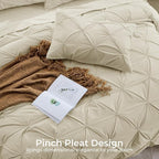 Sasttie King Size Comforter Set, 7-Piece Bed in a Bag, Pintuck Bedding Set for All Season, Includes Comforter, Flat Sheet, Fitted Sheet, Pillowcases and Pillowshams, Linen