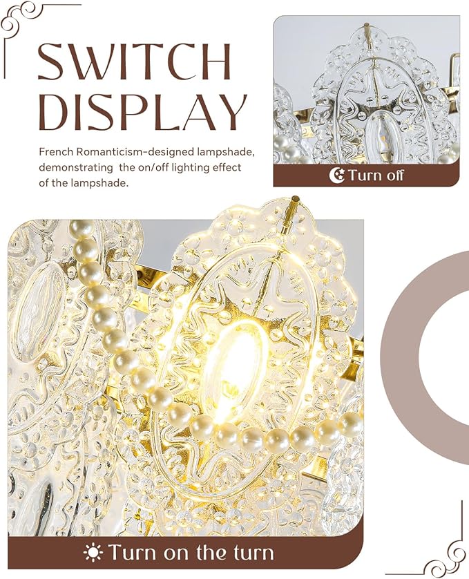 Gold Glass Floor Lamp, 63" Modern Vintage Standing Lamp with Imitation Pearl Decoration, Double-Layer Figured Glass shade, Elegant Brass Standing Floor Lamps for Living Room, Bedroom, Bulb Included