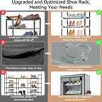 ROJASOP Shoe Rack with Covers 10 Tier Large Shoe Organizer Tall Shoe Closet Storage for 20-22 Pairs Shoe and Boot, Free Standing Shoe Rack Organizer for Closet, Entryway, Bedroom, Grey