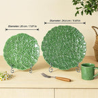 KAMMAK Ceramic Decorative Plate Set of 2, Porcelain Plates for Kitchen Dining Room Wine Cabinet Home Decor, Vintage Collector Plates with 2 Display Stand, Green Flowers (8-inch + 10-inch)