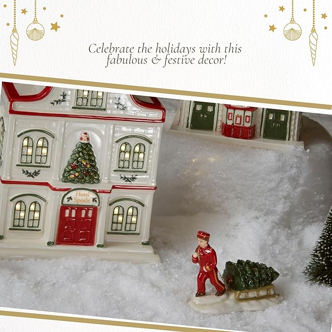 Spode Christmas Tree Miniature Village Bell Hop Figural Decoration, Holiday Figurine, Festive Tabletop Christmas Décor, Seasonal Home & Holiday Decoration Accent for Display