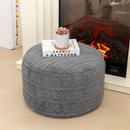 Stuffed Pouf Ottoman with High Density Foam Filler Plush Fiber Pouf Stool Round Foot Stool Cushion Storage Ottoman 20 * 12''Floor Poufs Foot Rest for Living Room (Gray)