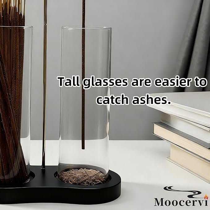 Glass Incense Holder, Black Incense Sticks Burner Holder with Storage,Hang Upside Down Incense Holder for Sticks with Glass Ash Catcher for Meditation Yoga Spa Room Decor (Black)