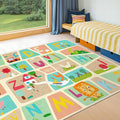 Huge ABC Alphabet Classroom Rugs Elementary – 9x12 School Rug for Kids Play, Washable & Wipeable Large Floor Carpet, Soft & Non Skid Design with Educational Letters and Whimsical Cartoon Art Decor