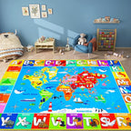 World Map ABC Kid Rug for Playroom Geography 110"×78.7" Classroom Play Rug Educational Baby Playmat Alphabet Rug for Primary School Fluffy Ployester Non-Slip Preschool Rug for Nursery Room