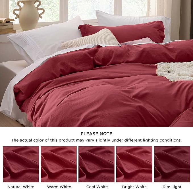 Bedsure Red Duvet Cover Queen Size - 3 Pieces Prewashed Cotton-Like Extra Soft Bedding Set, Includes 1 Duvet Cover 90x90 Inches with Zipper Closure & 2 Pillow Shams, Comforter Not Included