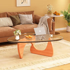 Coffee Table for Living Room Mid Century Modern Center Small Table with Glass Top and Wood, Walnut Transparent
