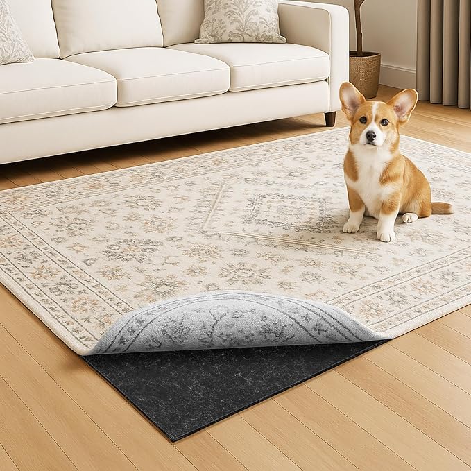 Warmstar 5x7 FT Non Slip Rug Pad,100% Waterproof Felt Rug Pad for Hardwood Floors,1/8” Thick Soft Carpet Pad with Natural Rubber Backing, Secure Grip & Floor Protection