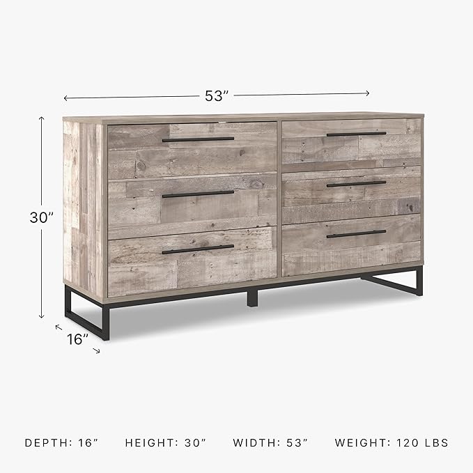 Signature Design by Ashley Neilsville Industrial 6 Drawer Dresser, Butcher Block Gray