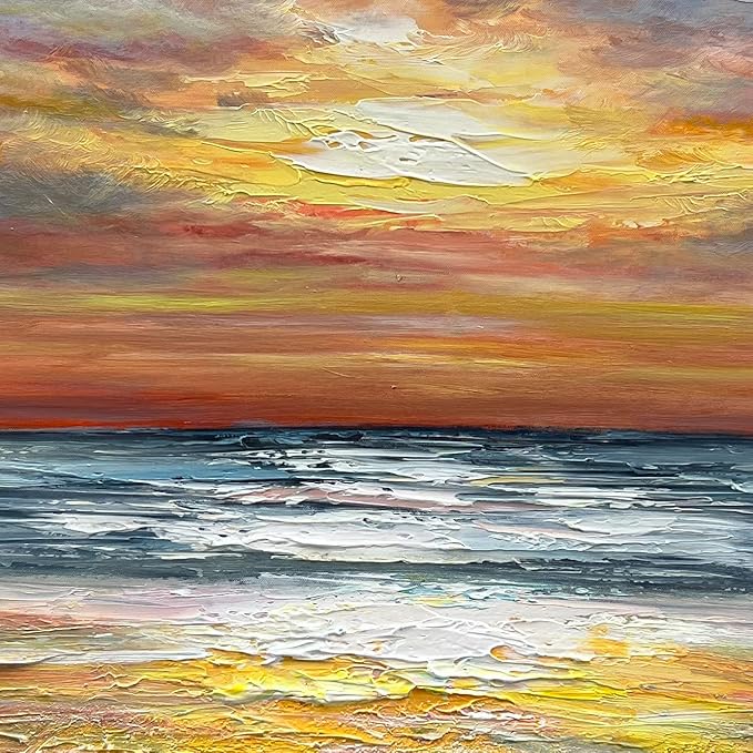 Art Sea Sunrise Landscape Modern Abstract Oil Painting Canvas Oil Painting Wall Art Decoration 24x48 inch