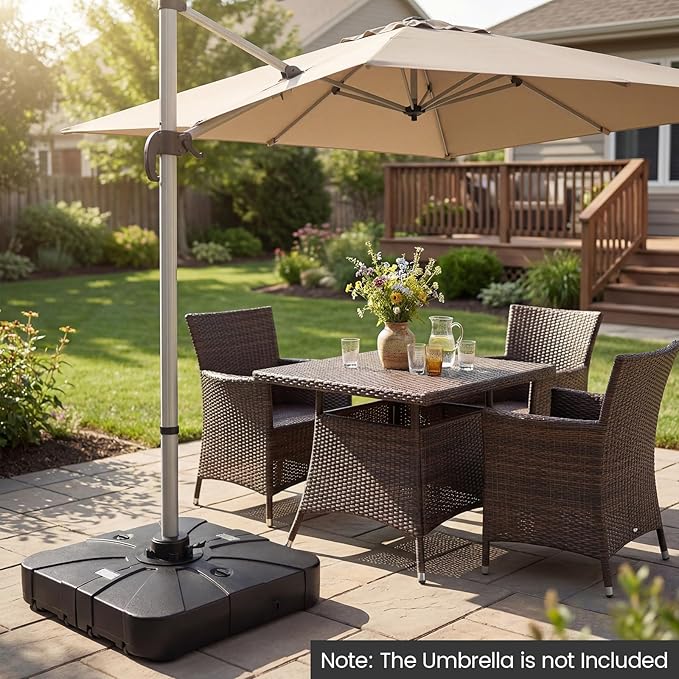 Giantex 375 lbs Cantilever Umbrella Base, Sand & Water Fillable HDPE Patio Offset Umbrella Stand with 4 Rollers, Built-in Cross Base, for 8–12 ft Umbrellas