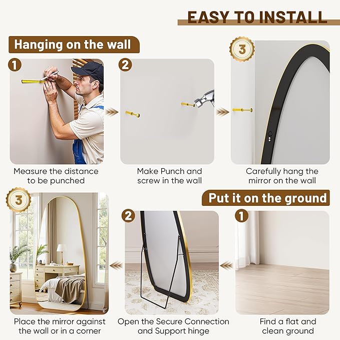Antok Full Length Mirror, 81"x41" Floor Mirror with Stand,Standing Hanging Leaning Irregular Mirrors for Bedroom Living Room Entryway,Tear Drop Style,Golden