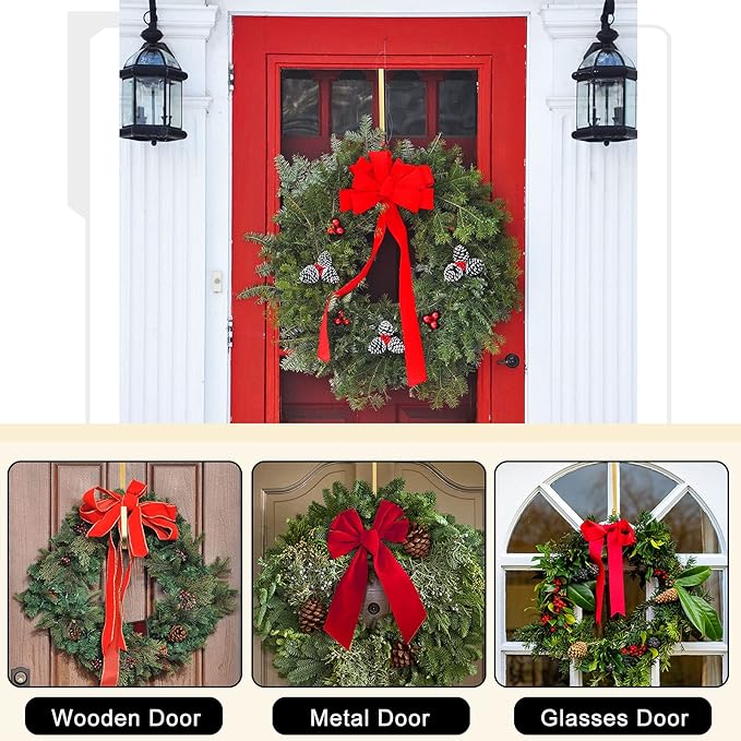 Hotop 15 Inch 6 Pcs Wreath Hangers for Front Door Over The Door Hanger Hooks Steel Wreath Doors Hangers Clothes Towel Hooks Holder for Christmas Halloween Front Decorations Welcome Sign(Champagne)