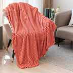 DISSA Fleece Blanket Queen Size – 71x80, Coral - Soft, Plush, Fluffy, Fuzzy, Warm, Cozy – Perfect Throw for Couch, Bed, Sofa - with Pompom Fringe - Flannel Blanket
