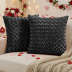 FUTEI Black Decorative Throw Pillow Covers 18x18 Inch Set of 2,Soft Solid Rose Swirl Textured Cushion Case,Valentine's Day Decor for Couch Living Room