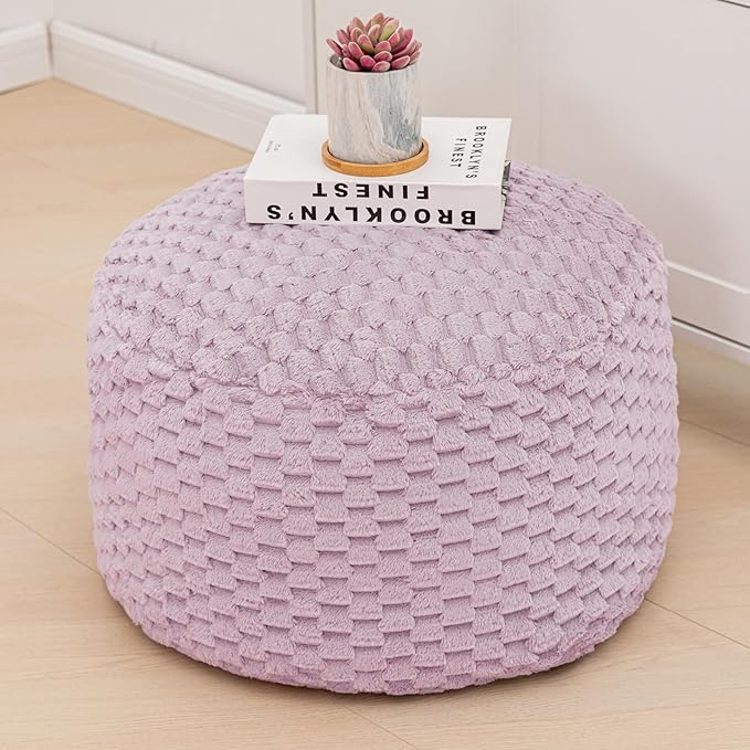 Asuprui Pouf Ottoman Unstuffed Floor Pouf Ottoman Foot Rest 20x20x12 Inches Round Poof Seat Floor Bean Bag Chair Foldable Floor Chair Storage for Living Room Bedroom Purple Pouf Cover