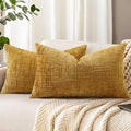 decorUhome Spring Mustard Yellow Chenille Throw Pillow Covers 12x20 Set of 2 Textured Soft Cozy Slubby Couch Pillow Covers Modern Farmhouse Boho Decorative Pillow Cases for Bed Sofa Living Room