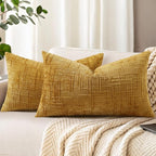 decorUhome Spring Mustard Yellow Chenille Throw Pillow Covers 12x20 Set of 2 Textured Soft Cozy Slubby Couch Pillow Covers Modern Farmhouse Boho Decorative Pillow Cases for Bed Sofa Living Room