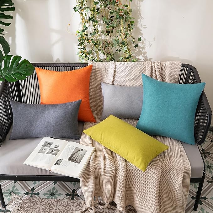 MIULEE Pack of 2 Decorative Outdoor Solid Waterproof Throw Pillow Covers Faux Linen Garden Farmhouse Cushion Cases for Summer Patio Tent Balcony Couch Sofa 20x12 Inch Orange