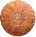 Premium Moroccan Leather Pouf - Handmade - Delivered Stuffed - Ottoman, Footstool, Floor Cushion (Sand Brown)