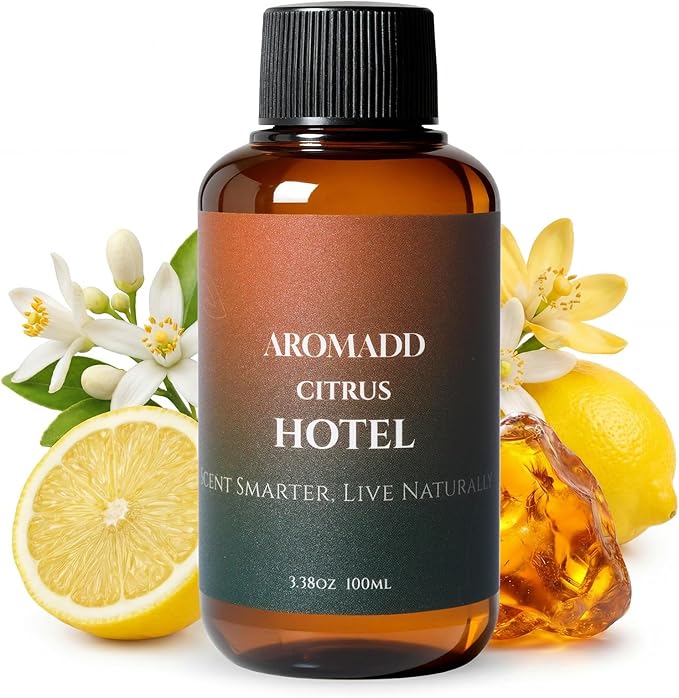 Aromadd Citrus Hotel Diffuser Oil Inspired by Luxury Hotel Scent, Essential Oils for Waterless Diffuser, Luxury Lemon & Bergamot, Long-Lasting & Natural Home Fragrance - 3.38 fl oz (100 mL)