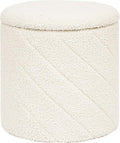 Round Ottoman with Storage, Boucle Foot Rest Stool with Reversible Tray Lid, Folding Teddy Ottoman Coffee Table for Dorm Living Room Bedroom Entryway, White,13" x 13" x 13.8"