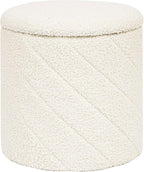 Round Ottoman with Storage, Boucle Foot Rest Stool with Reversible Tray Lid, Folding Teddy Ottoman Coffee Table for Dorm Living Room Bedroom Entryway, White,13" x 13" x 13.8"