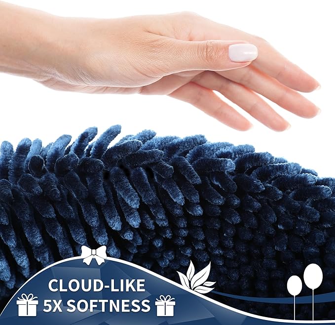 Yimobra Chenille Bathroom Rugs Non Slip, Extra Thick Soft Absorbent Bath Rug, Machine Washable Quick Dry Bath Mat for Bathroom Floor, Tub and Shower, Home Decor Accessories, 24x17, Navy Blue