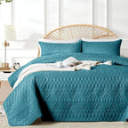 akkialla Twin Quilt Set, Teal Lightweight Microfiber Bedspread Coverlet, Boho Geometric Pattern, Soft All-Season Bedding, 2-Piece (1 Quilt, 1 Pillow Sham) | Breathable fabric, Modern style