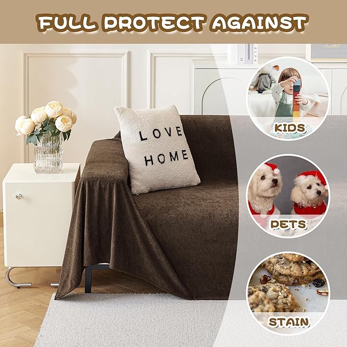 MYSKY HOME Sectional Couch Covers, Couch Cover 3 Cushion Sofa, Couch Covers for Pet, Dog Couch Protector, L Shape Sofa Cover Sofa Slipcovers Washable Furniture Covers for Pets, 91" x 134", Dark Brown