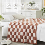 WRENSONGE Checkered Throw Blanket, Autumn Leaf Orange Soft Cozy Fluffy Warm Hand Made Throw Blankets for Couch, Sofa, Chair, Bed, Camping, Picnic, Travel Lightweight Bed Blanket - 50"*70"