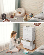 Crestlive Products Tall Dresser for Bedroom Vertical Skinny Dresser - Sturdy Steel Frame, Wood Top, Easy Pull Fabric Bins- Organizer Unit for Bedroom, Entryway, Closets - 6 Drawers (White)
