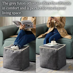 Louis Donné Geometric Unstuffed Pouf Cover Cotton Poufs with White Piping Contact Stiching Footstool Rest Soft Handwoven 17x17in Bean Bag Chair for Room Seating Home Decor ONLY Cover(Dark Grey)