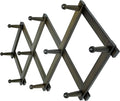 Dseap Accordion Wall Hanger: 16" High Wooden Expandable Coat Rack,Hat Rack,Accordion Hook Wall Mount for Baseball Caps,Coats,10 Peg Hooks,Dark Walnut