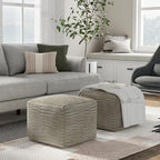 SIMPLIHOME Eastmont Square Pouf - 18 inch Wide Handwoven PET Polyester Ottoman in Cream, Boho Indoor/Outdoor Footstool or Extra Seating for Living Room, Bedroom, or Patio, Assembled