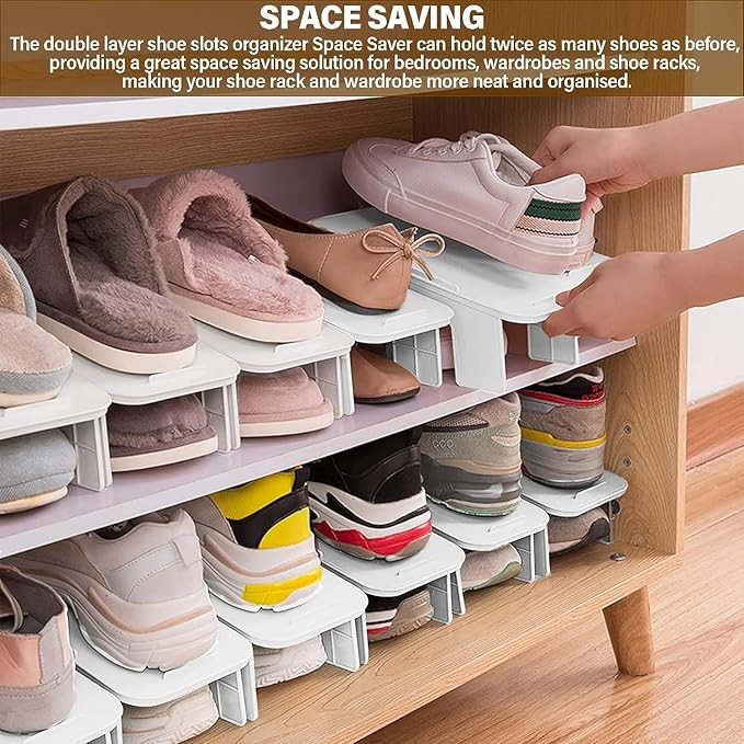 20-PACK Shoe Slots Organizer, New Upgrade Double Layer Shoe Stacker, White Stack Shoe Rack Holder Storage Space Saver For Closet Organization And Storage Shoes